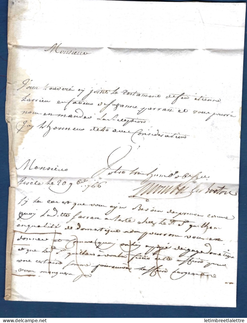 France - Gers - Riscle En 1766 Avec Port Payé Manuscrit + Franc Et Paraphe Pour Lectoure - ....-1700: Voorlopers