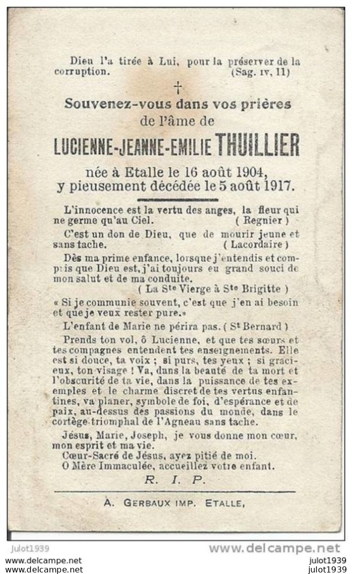 ETALLE ..-- Mme Lucienne - Jeanne - Emilie THUILLIER . 1904 - 1917 . - Etalle