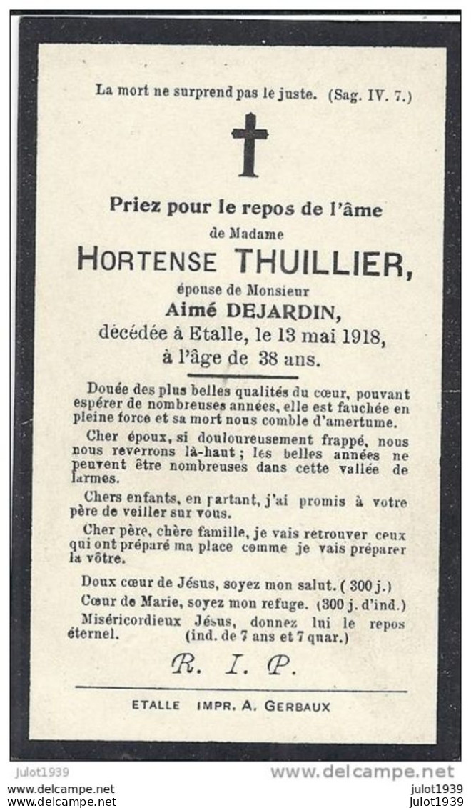 ETALLE ..-- Mme Hortense THUILLIER , épouse De Mr Aimé DEJARDIN . 1880 - 1918 . . - Etalle
