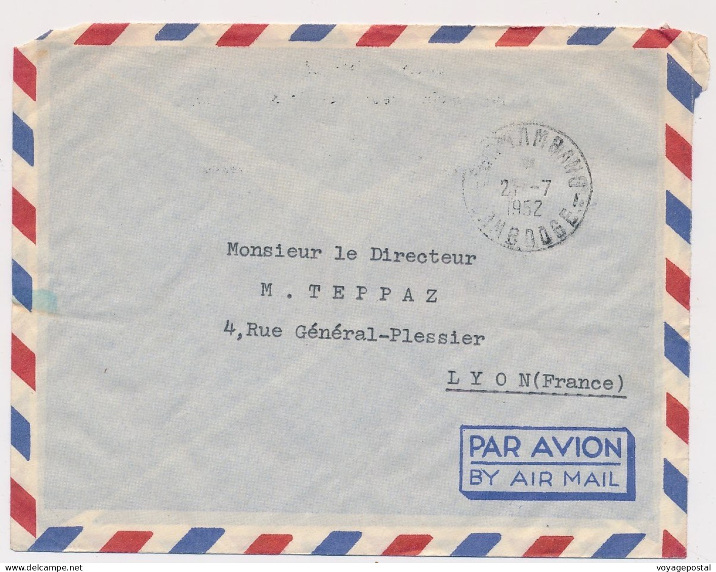 LETTRE ROYAUME DU CAMBODGE BATTAMBANG LYON FRANCE COVER CAMBODIA - Cambodia