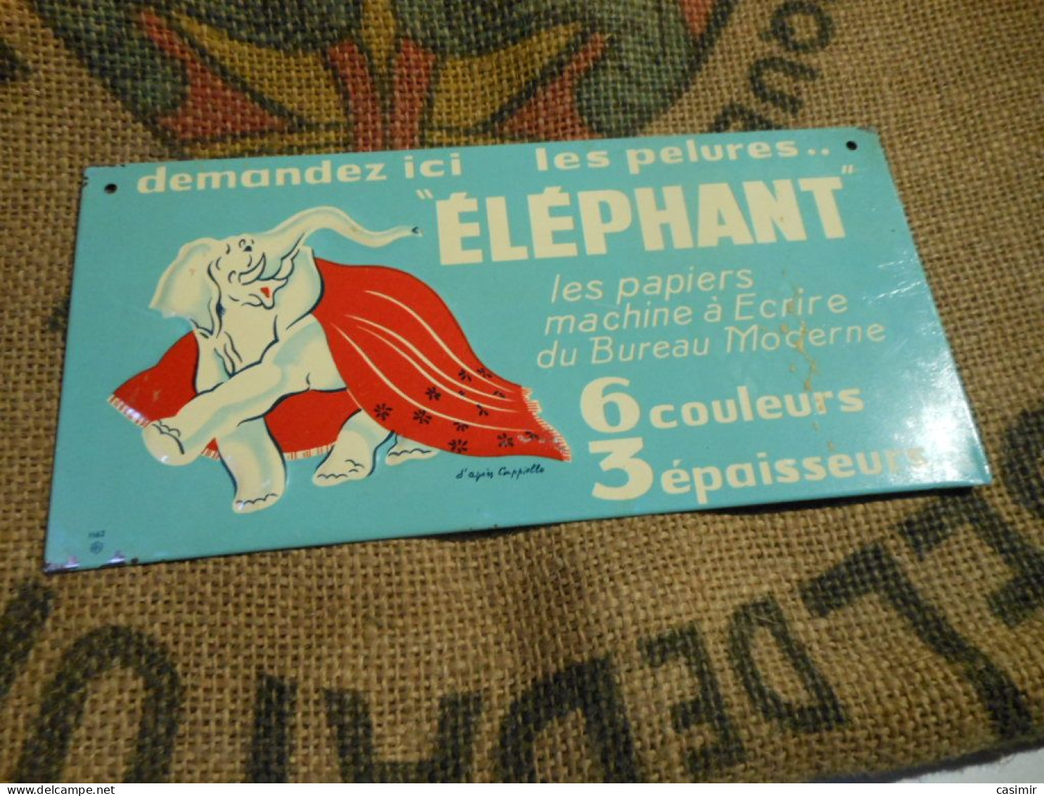 OB23 – Rare Tôle Ancienne PAPIERS A CIGARETTE ELEPHANT  - Demandez Ici Les Pelures – Signé D’après Capiello - Advertising Items