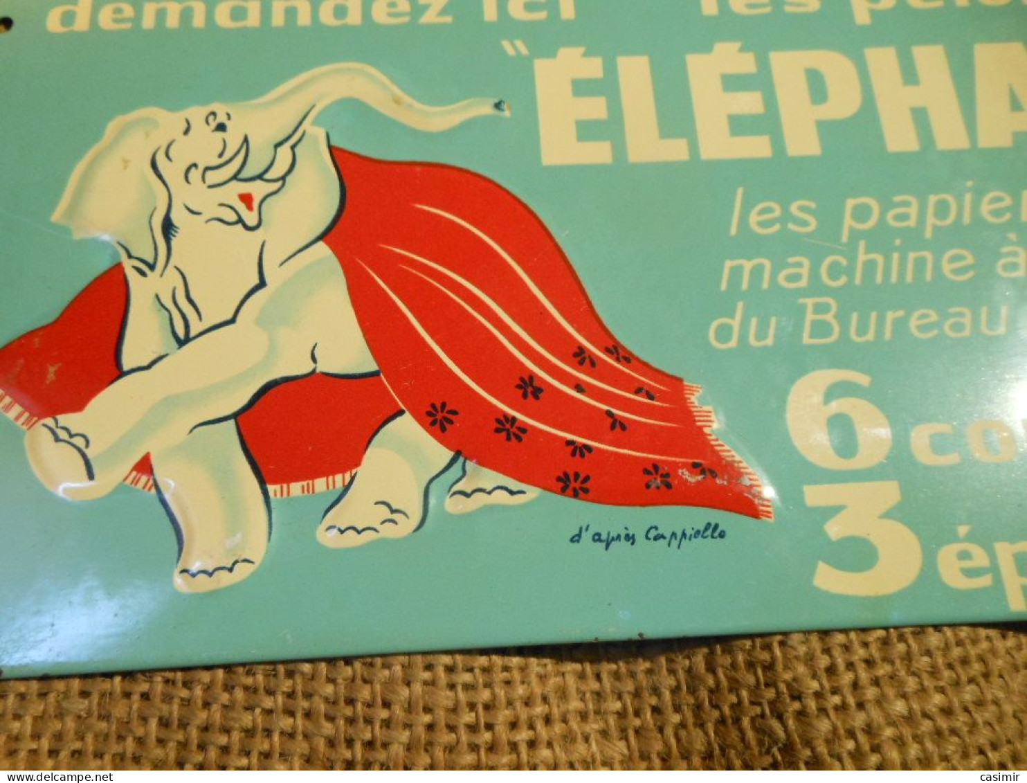 OB23 – Rare Tôle Ancienne PAPIERS A CIGARETTE ELEPHANT  - Demandez Ici Les Pelures – Signé D’après Capiello - Objets Publicitaires