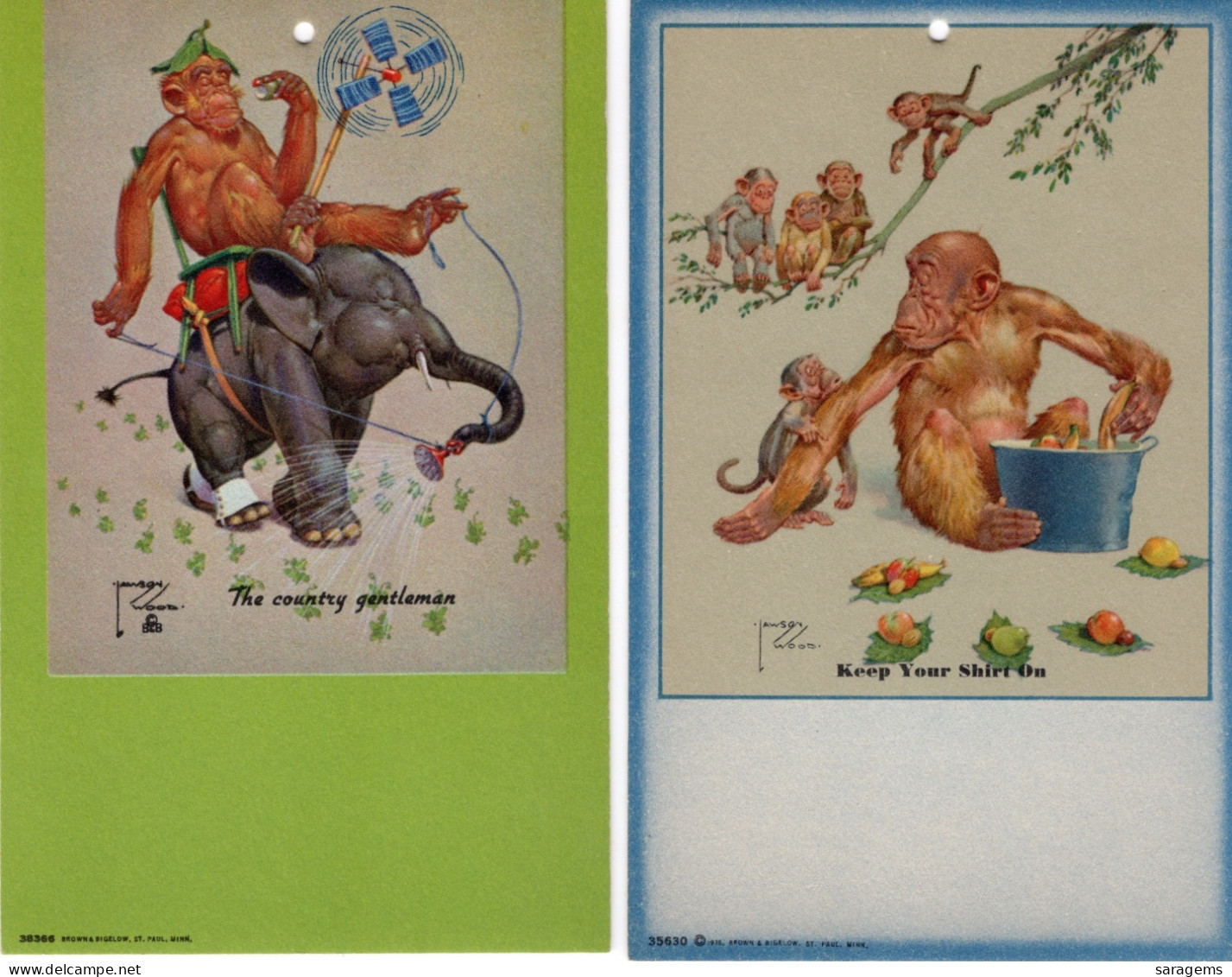 2 Lawson Woods Antique Postcards-"Country Gentleman" & "Keep Your Shirt On!"1910s - Wood, Lawson