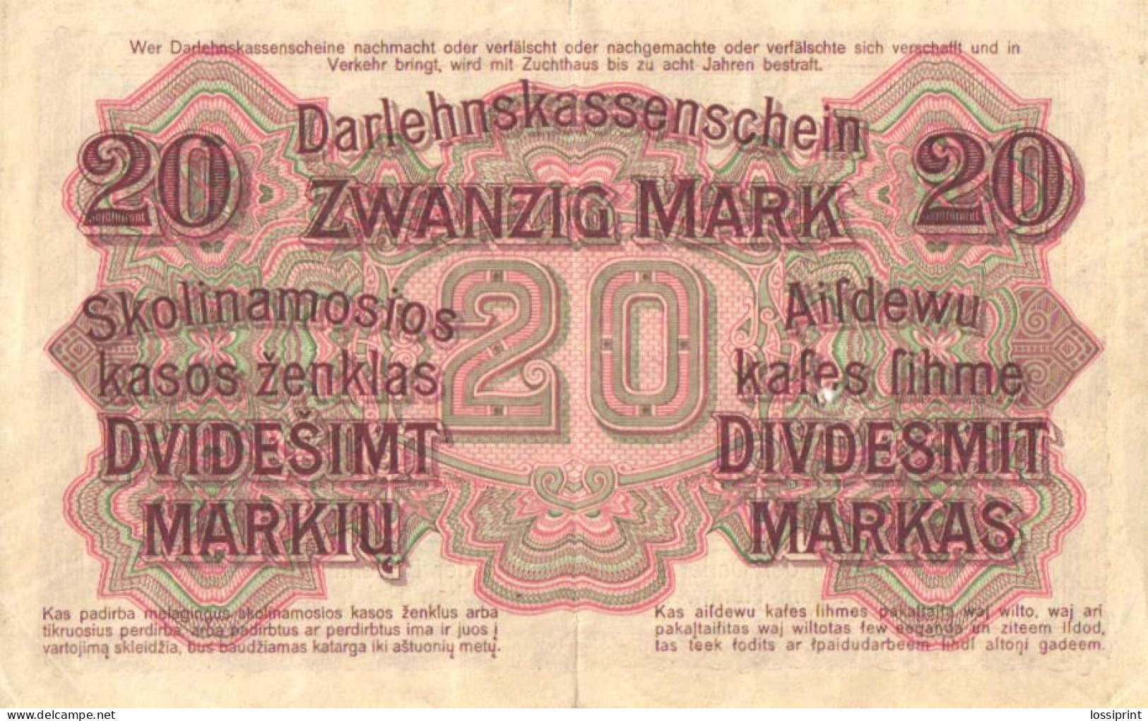Germany:Estonia:Lithuania:Latvia:20 Mark 1918, Kowno, Kaunas - WWI