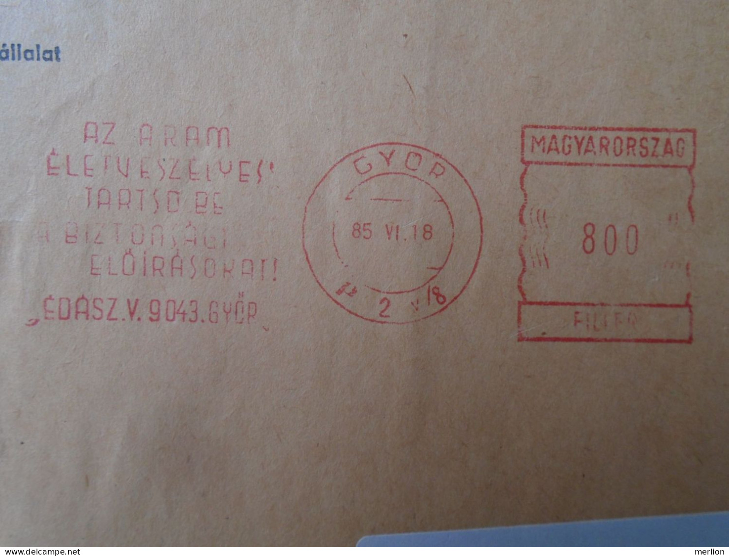 ZA447.7  Hungary ATM / EMA - Freistempel - Red Meter   Large Cover - GYŐR 1985 - Az áram életveszélyes - Machine Labels [ATM]