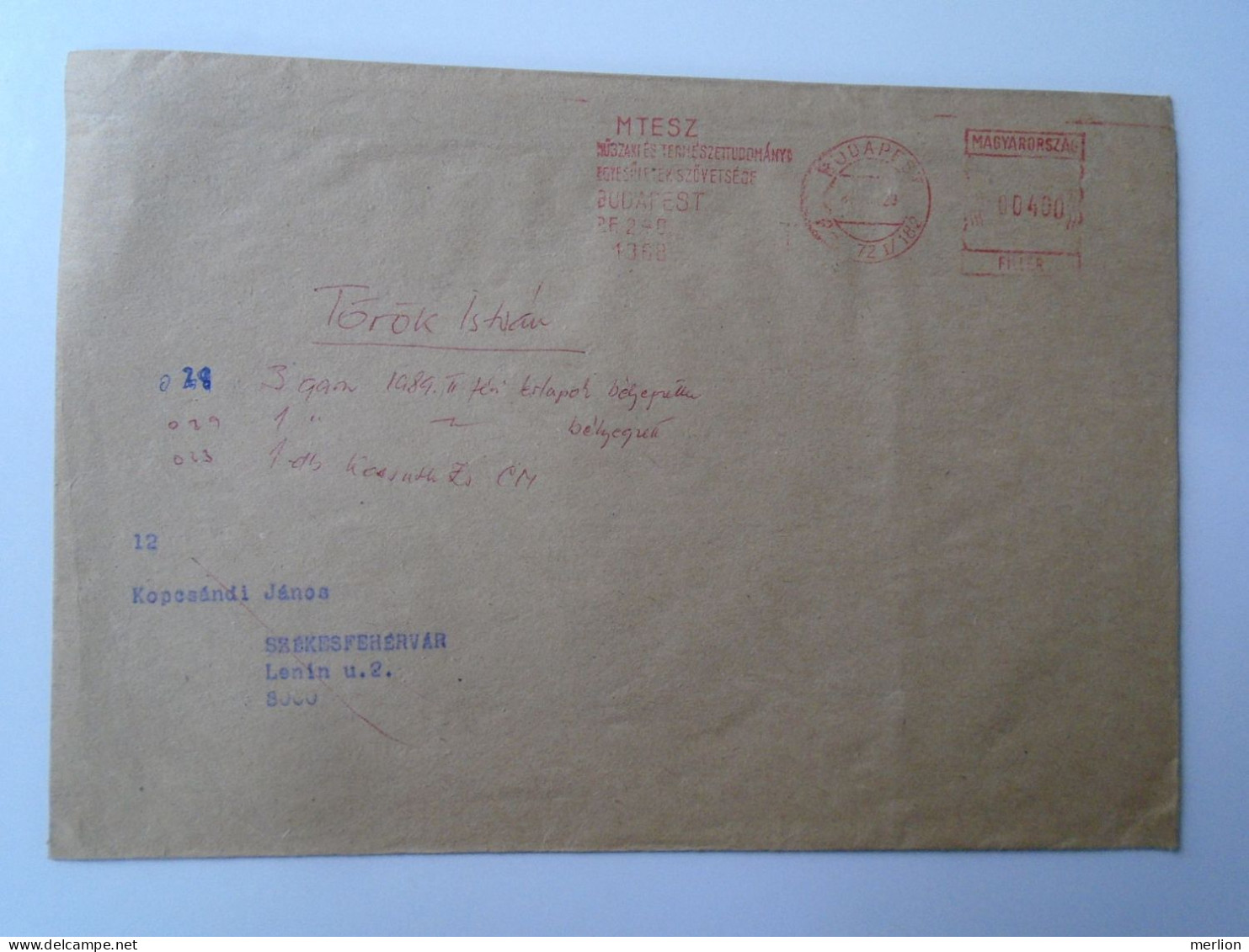 ZA447.10   Hungary ATM / EMA - Freistempel - Red Meter  Ca 1980 Large Cover - Magyar Agártudományi Egyesület MTESZ - Viñetas De Franqueo [ATM]