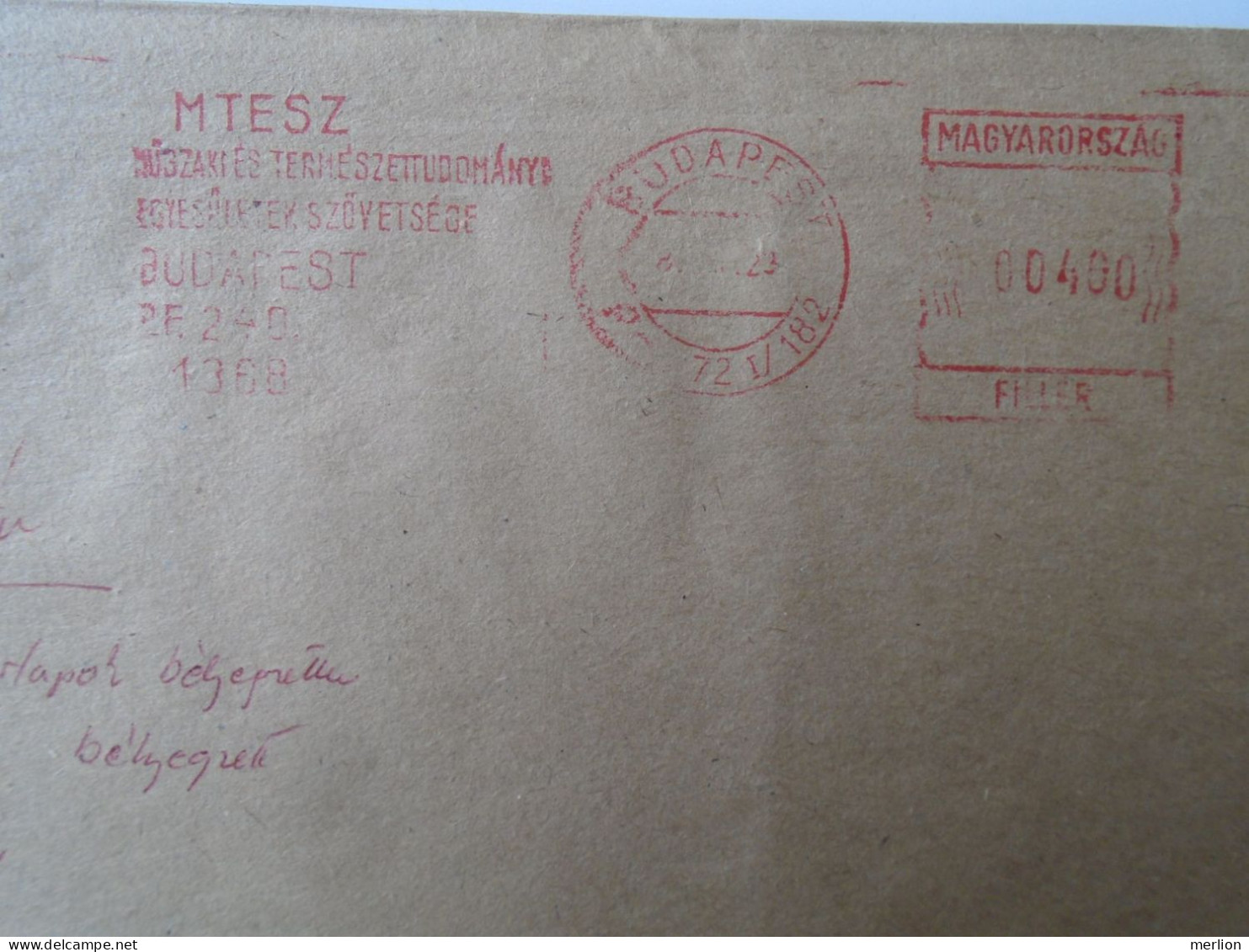 ZA447.10   Hungary ATM / EMA - Freistempel - Red Meter  Ca 1980 Large Cover - Magyar Agártudományi Egyesület MTESZ - Viñetas De Franqueo [ATM]