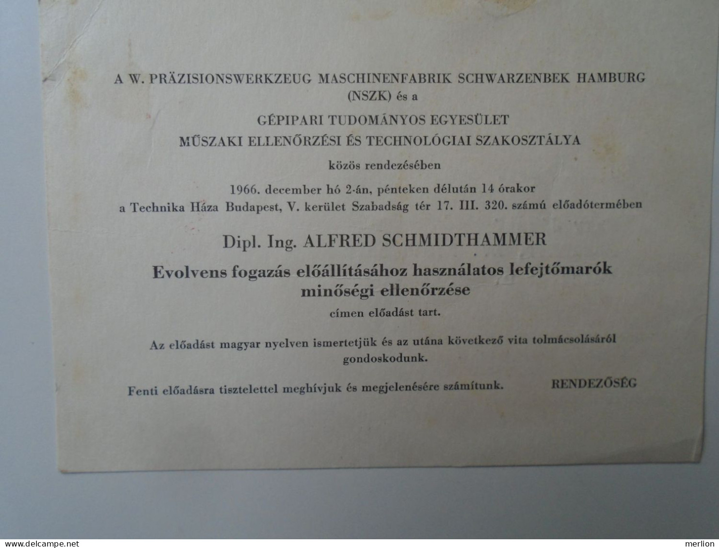 ZA447.13 Hungary ATM / EMA - Freistempel - Red Meter  1966  Invitation   Maschinenfabrik Schwarzenbek Hamburg -Budapest - Automaatzegels [ATM]