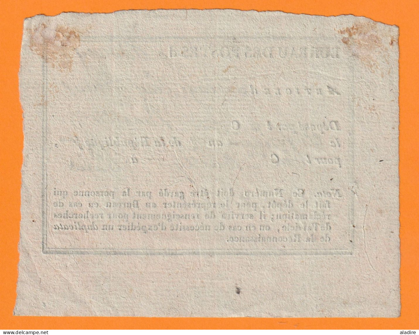 1804 - Récépissé De Dépôt Article De 25 F - Bureau Des Postes De Douay Douai, Nord -  Pour Paris - Règne Napoléon 1er - 1801-1848: Précurseurs XIX