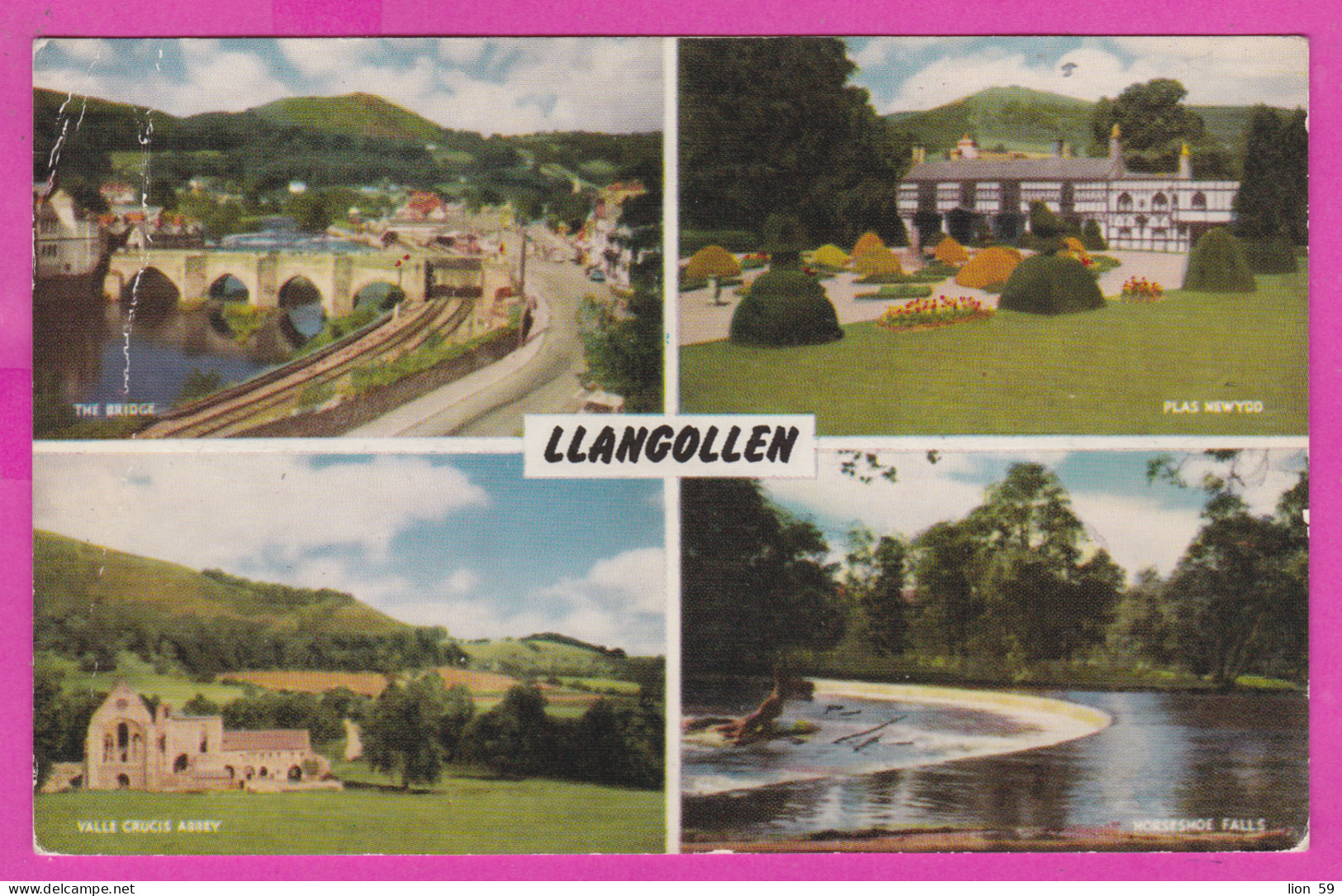 292286 / United Kingdom Llangollen Bridge Plas Newydd Church Horseshoe Falls PC Used (O) 1965 1+3 D Queen Elizabeth II  - Denbighshire