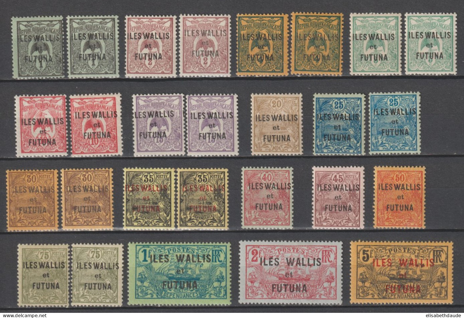 WALLIS ET FUTUNA - 1920 - SERIE COMPLETE YVERT N°1/17 * MLH+VARIETE "W" ETROIT N°1A/6A+8A/10A+14A * MLH - COTE = 101 EUR - Nuovi