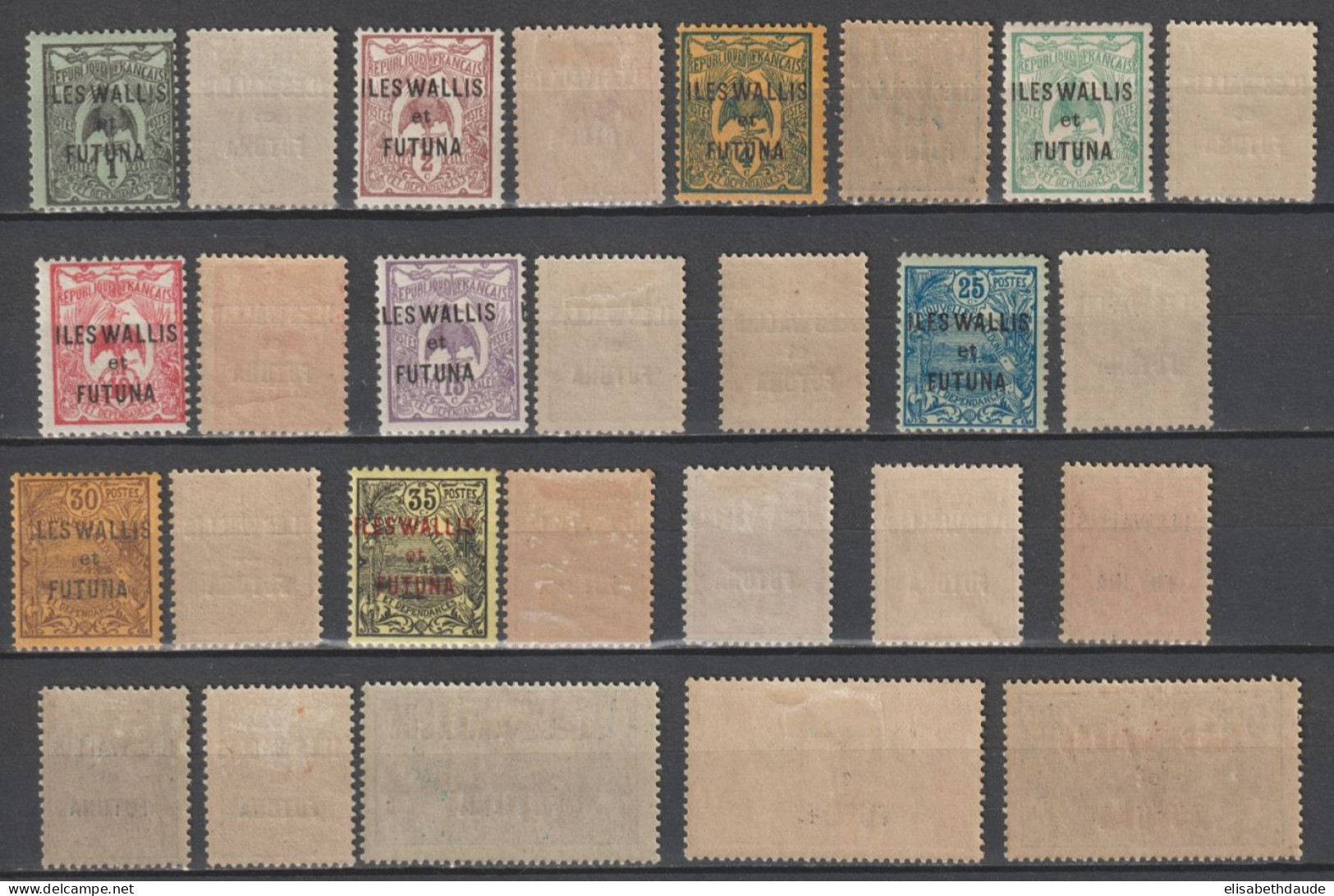 WALLIS ET FUTUNA - 1920 - SERIE COMPLETE YVERT N°1/17 * MLH+VARIETE "W" ETROIT N°1A/6A+8A/10A+14A * MLH - COTE = 101 EUR - Ungebraucht