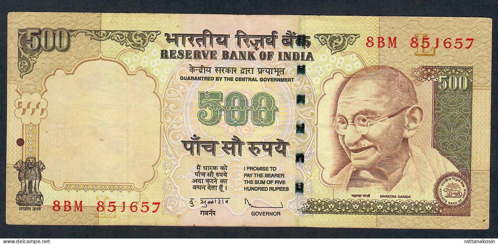 INDIA P99e3 500 RUPEES 2009 NO SYMBOL,LETTER L,SIGNATURE 20 #8BM   VF NO P.h. - Indien