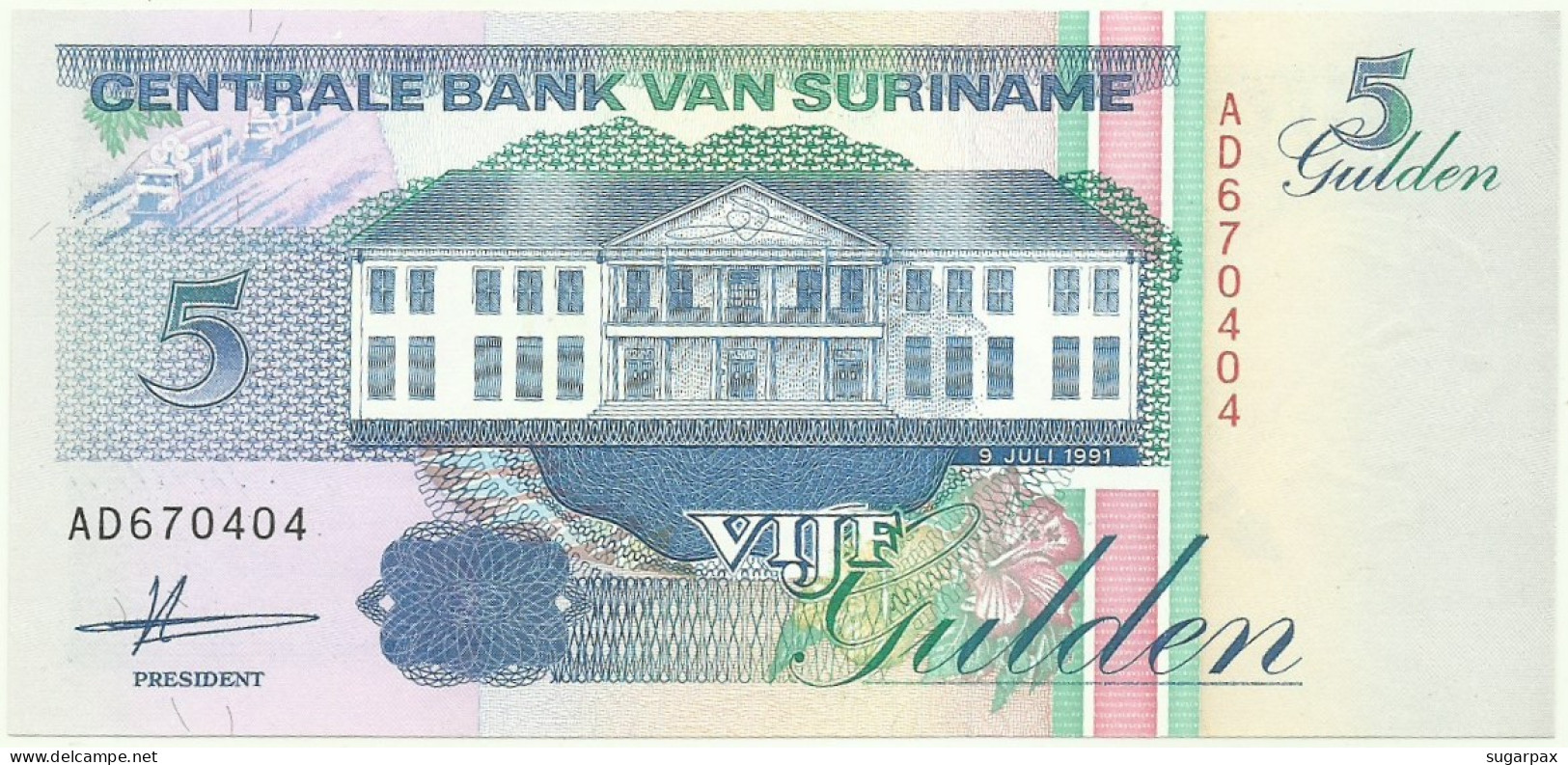 Suriname - 5 Gulden - 9 Juli 1991 - Pick 136.a - Unc. - Serie AD - Surinam