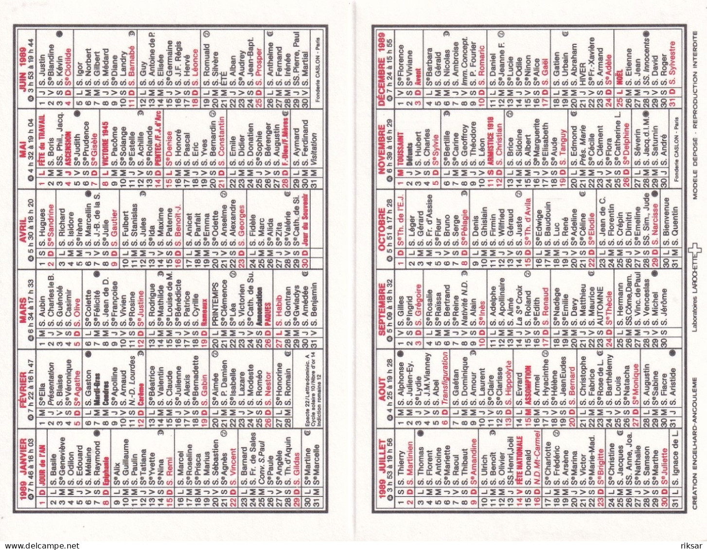 MILITARIA(CALENDRIER 1989) MEDECIN - Grand Format : 1981-90