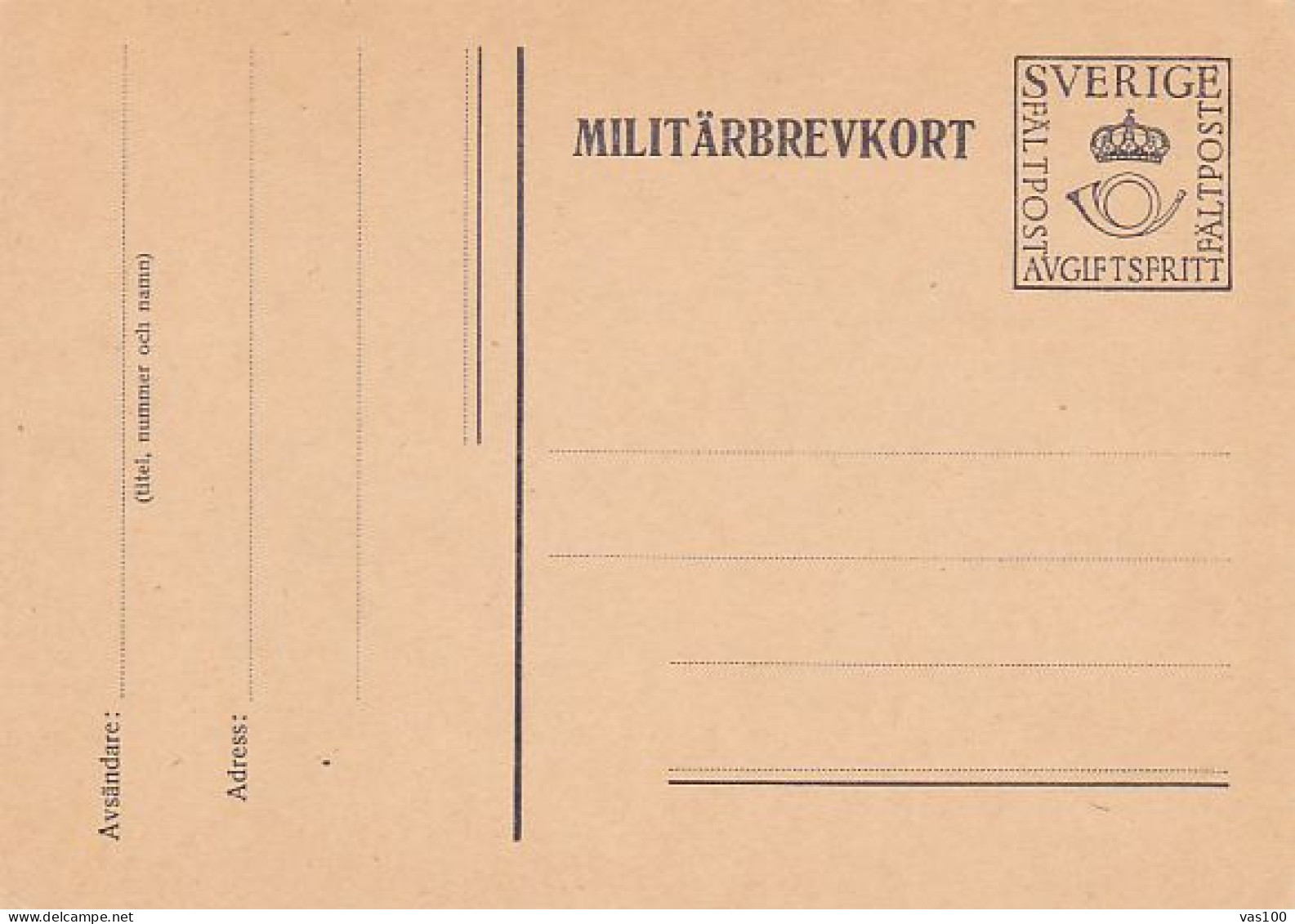 FREE OF CHARGE MILITARY FIELD POST PC STATIONERY, ENTIER POSTAL, UNUSED, SWEDEN - Military