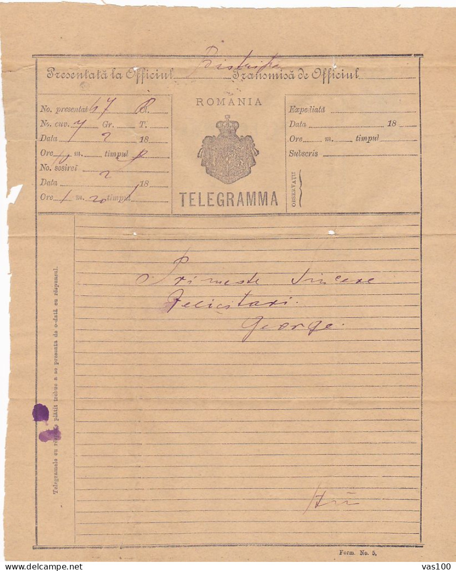 TELEGRAPH, TELEGRAME SENT FROM BISTRITA, ABOUT 1890, ROMANIA - Telegraaf