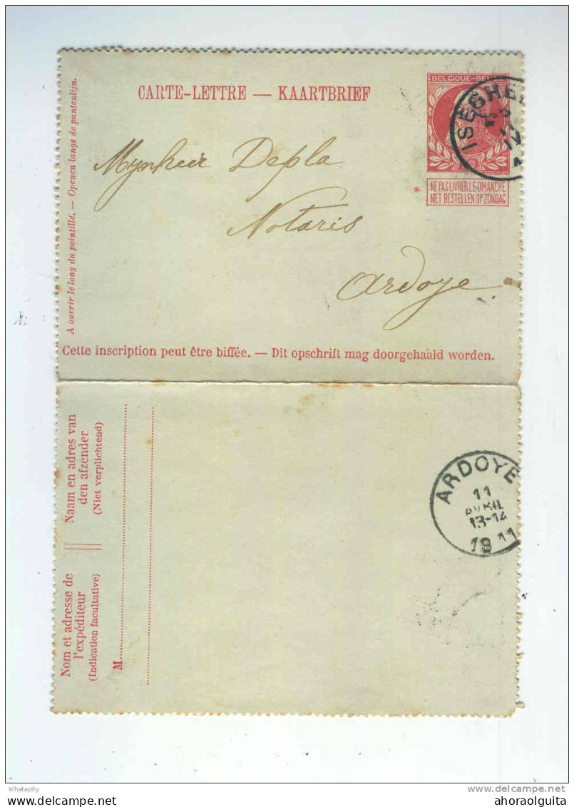 2 X Carte-Lettre Grosse Barbe ISEGHEM 1906 / 1911 Vers Le Notaire Depla à ARDOYE  --  B3/945 - Postbladen