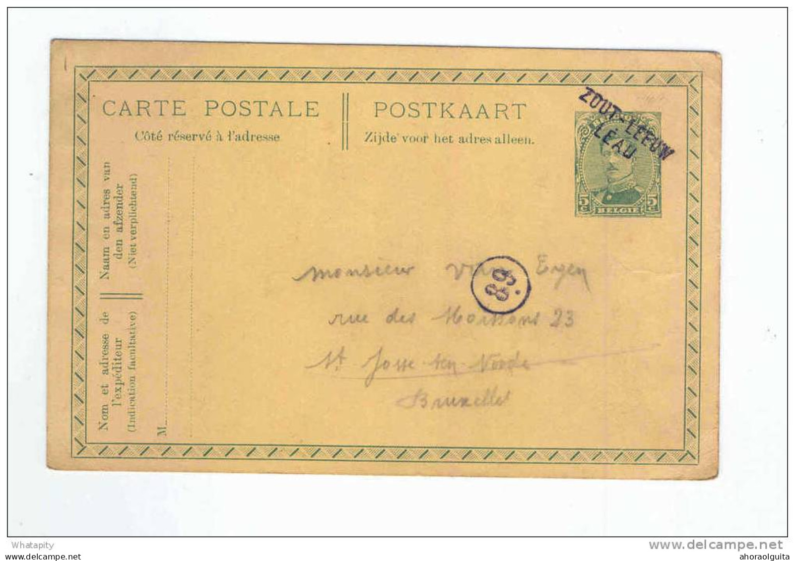 Entier Postal Albert 15 Cachet De FORTUNE ZOUT - LEEUW LEAU Vers BXL 1919 - Frappe LUXE   --  LL919 - Fortune Cancels (1919)