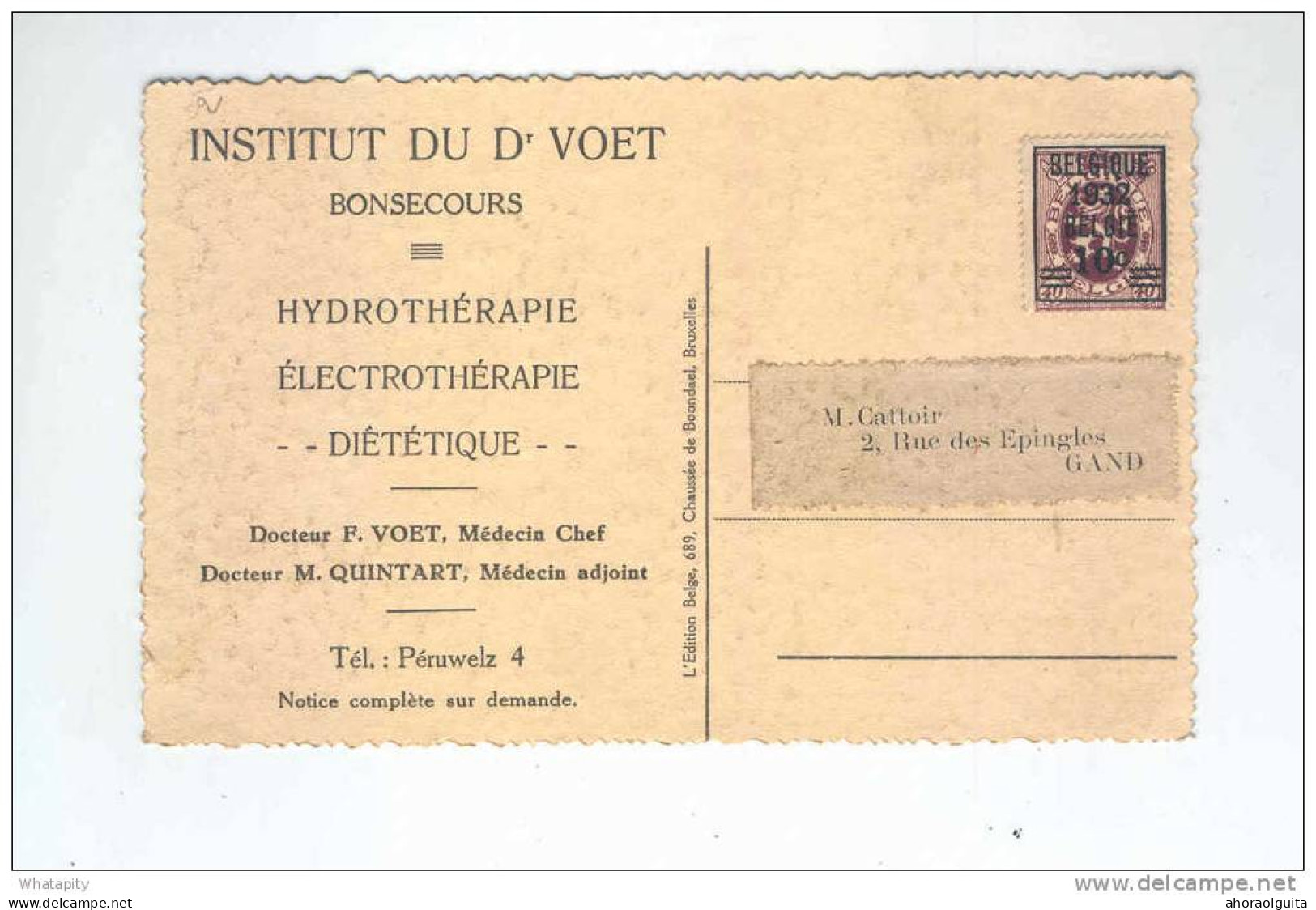 Carte-Vue Privée TP333 Type Préo 1932 - Institut Du Docteur Voet à BONSECOURS   --  LL918 - 1929-1937 Leone Araldico