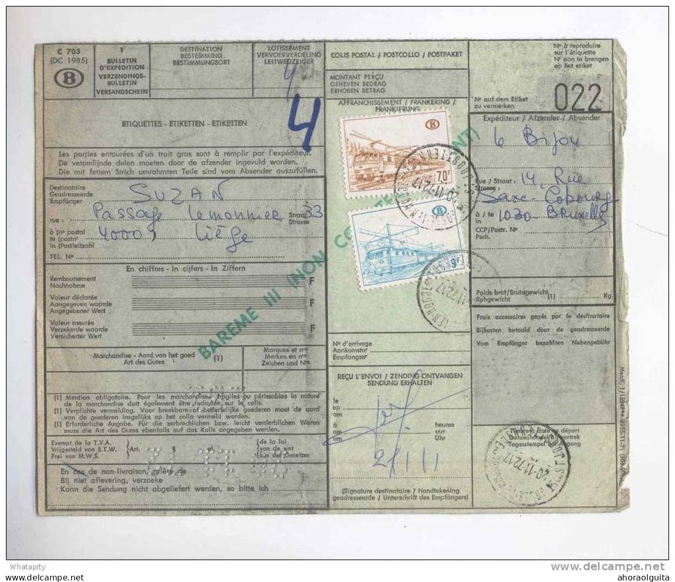 3 X Bulletin De Colis Cachet Postal ST JOSSE TEN NOODE 1963/72 - Expéditeurs Divers  --  B2/226 - Autres & Non Classés