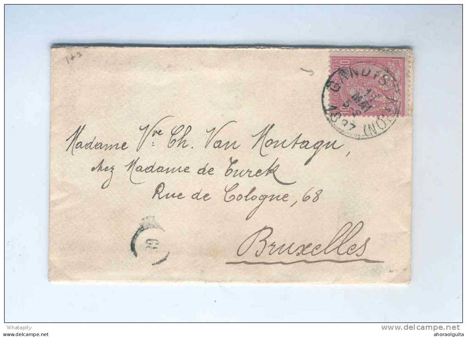 Enveloppe Carte De Visite TP 46 GAND Station 1887 Vers Bruxelles - TP PERFORE A.S Ou A.5.  --  B6/249 - 1863-09