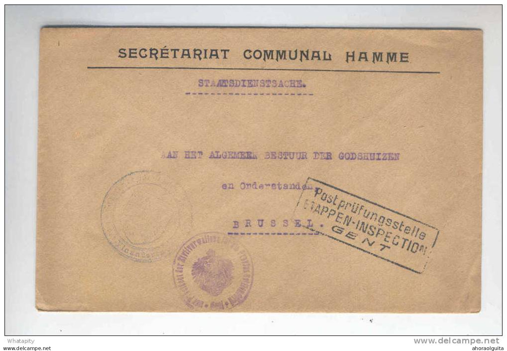 Lettre En Franchise Commune De HAMME Cachet Zivilverwaltung Ost Flandern - Censure Etappen Gent  --  B6/163 - OC26/37 Territoire Des Etapes