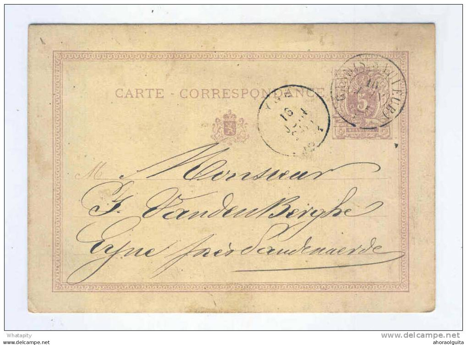 Entier Lion Couché Cachet Double Cercle GAND ST SAUVEUR 1874 Vers EYNE --  B5/454 - Herdenkingskaarten - Gezamelijke Uitgaven [HK]