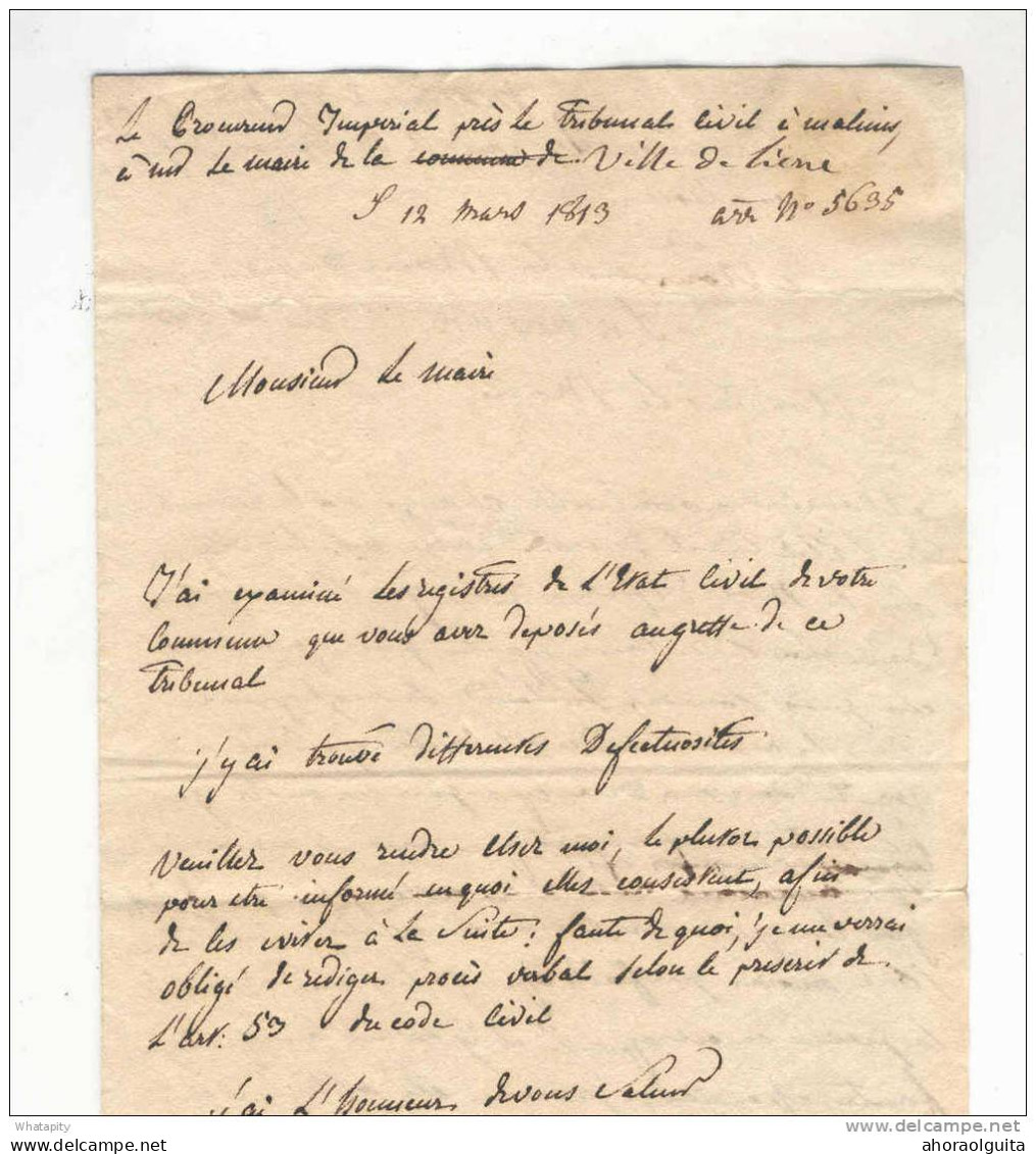 Lettre Précurseur Griffe 93 MALINES 1813 Vers LIERRE -  Port Encre 2 Et 2 1/2 ( Messager ?)  --  B6/035 - 1794-1814 (French Period)