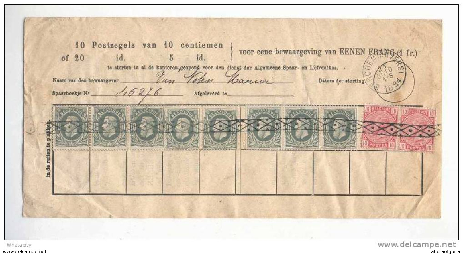 Emission Maudite 1883 - TP 38 X 2 En Mixte Avec TP 30 X 8 S/ Formule D'Epargne BERCHEM Anvers 1884  --  B5/893 - 1883 Leopold II
