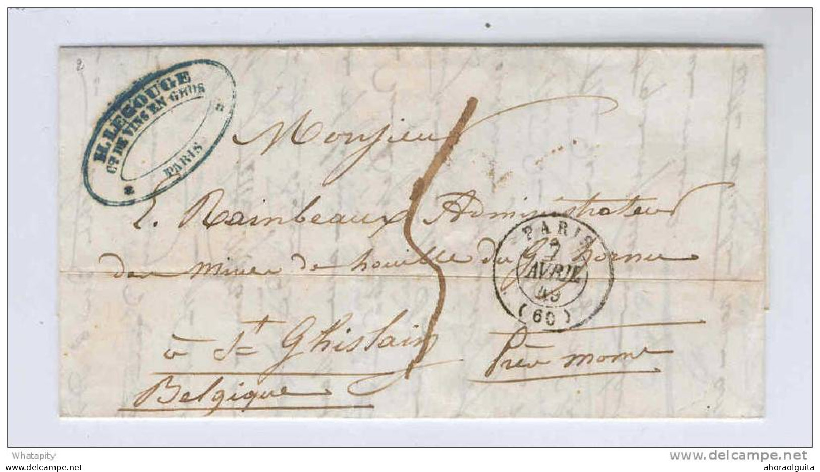 Lettre Précurseur De France PARIS 1849 Vers ST GHISLAIN - Verso Ambulant FRANCE Par QUIEVRAIN No 1 --  B5/668 - Grenzübergangsstellen