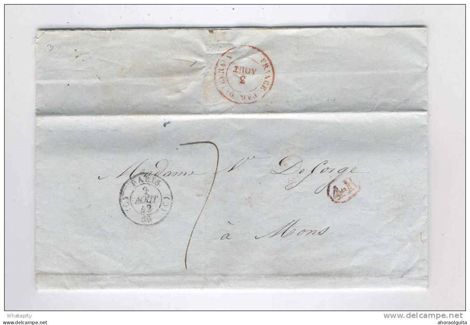 Lettre Précurseur France PARIS 1842 Vers MONS  - RARE Marque D'Entrée Belge FRANCE Par MENIN  --  B5/656 - Bureaux De Passage