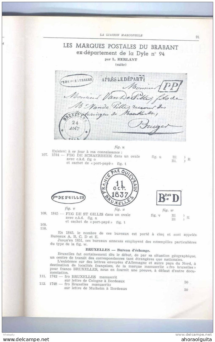 Belgique - Les Marques Postales Du Brabant , Par Herlant , 50 Pg Dans La Liaison Marcophile--  B5/111 - Prefilatelie