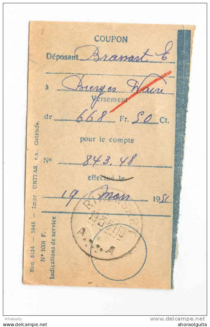 Talon De Versement RIXENSART 1951 Pour Wavre  --  B4/462 - Post Office Leaflets