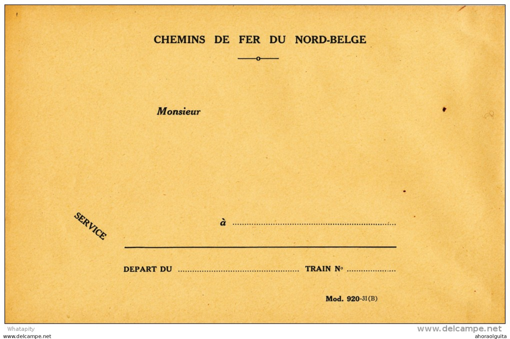 Ligne Privée NORD BELGE - Enveloppe Jaune SERVICE Neuve - Mod.920   --  UU008 - Nord Belge