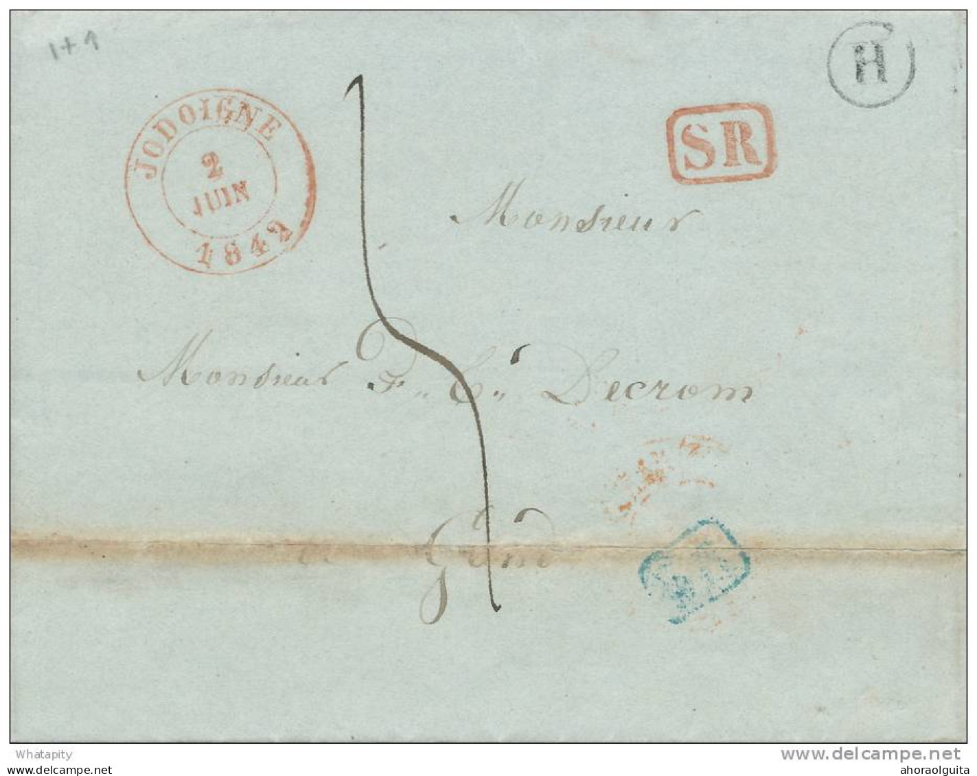 Lettre Précurseur JODOIGNE 1842 Vers GAND - Boite Rurale H De JAUCHE  --  UU035 - Poste Rurale