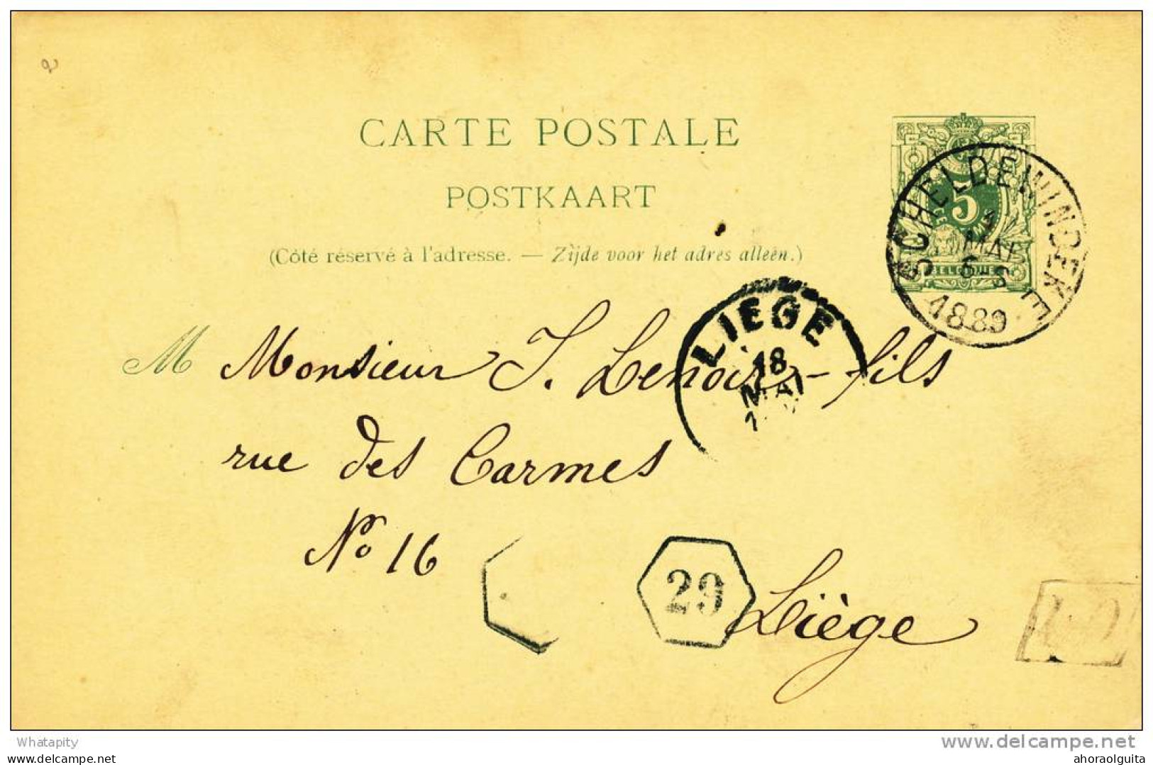 Entier Postal Lion Couché SCHELDEWINDEKE 1889 -  Boite Urbaine UO - Origine BAELEGEM  -  B9/411 - Correo Rural