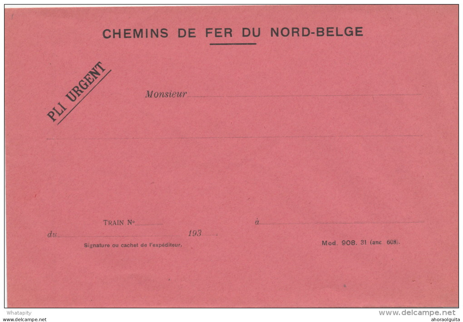 Ligne Privée NORD BELGE - Enveloppe Rouge Pli Urgent Neuve - Mod.908   --  UU007 - Nord Belge