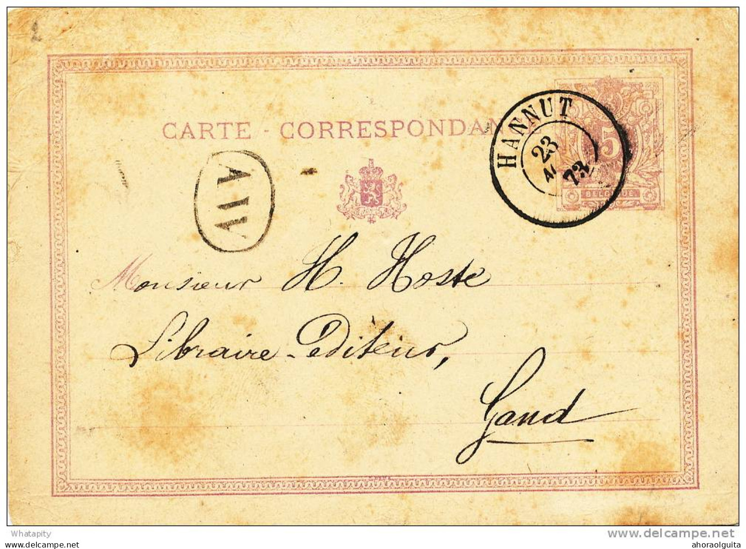 Entier Postal Type Lion Couché Double Cercle HANNUT 1873 - Boite Rurale AW Origine GRAND HALLET --  SS/580 - Landpost (Ruralpost)