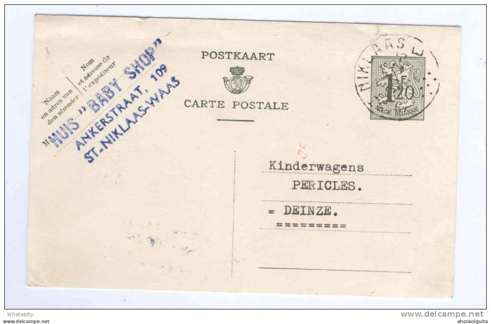 Entier Postal Lion Héraldique SINT NIKLAAS 1953 -  Cachet Privé Huis Baby Shop  -- B4/546 - Cartes Postales 1951-..