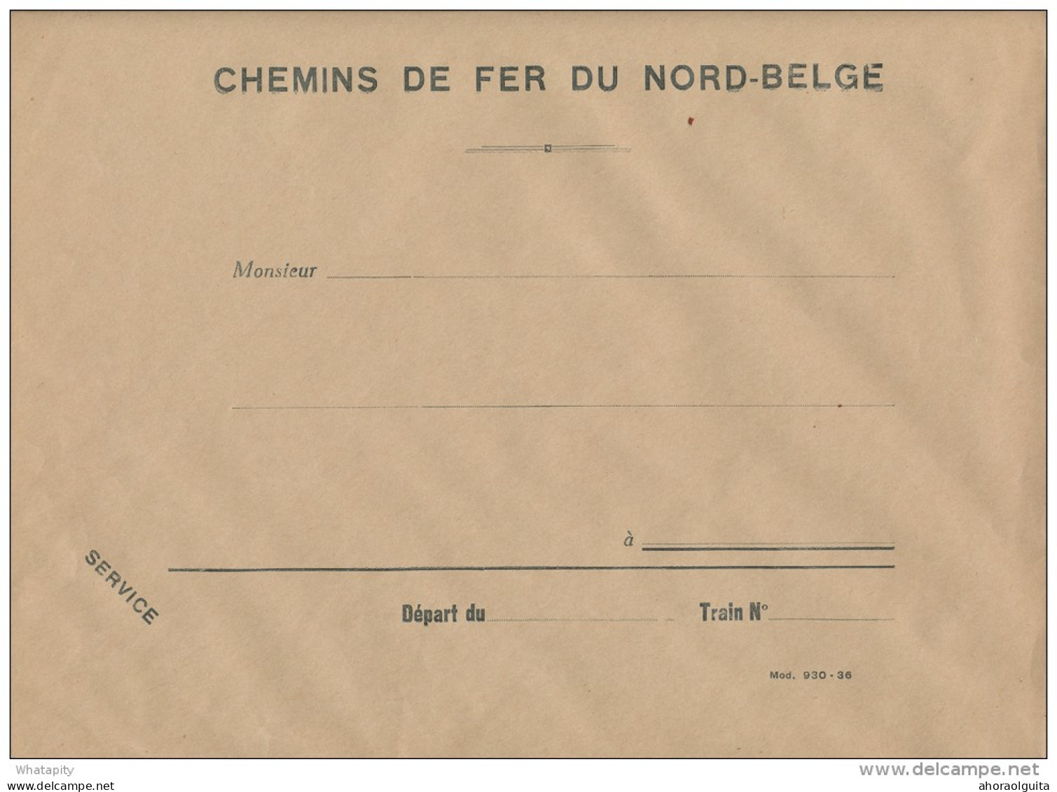 Ligne Privée NORD BELGE - Enveloppe Brune Grand Format SERVICE Neuve - Mod.930   --  UU009 - Nord Belge