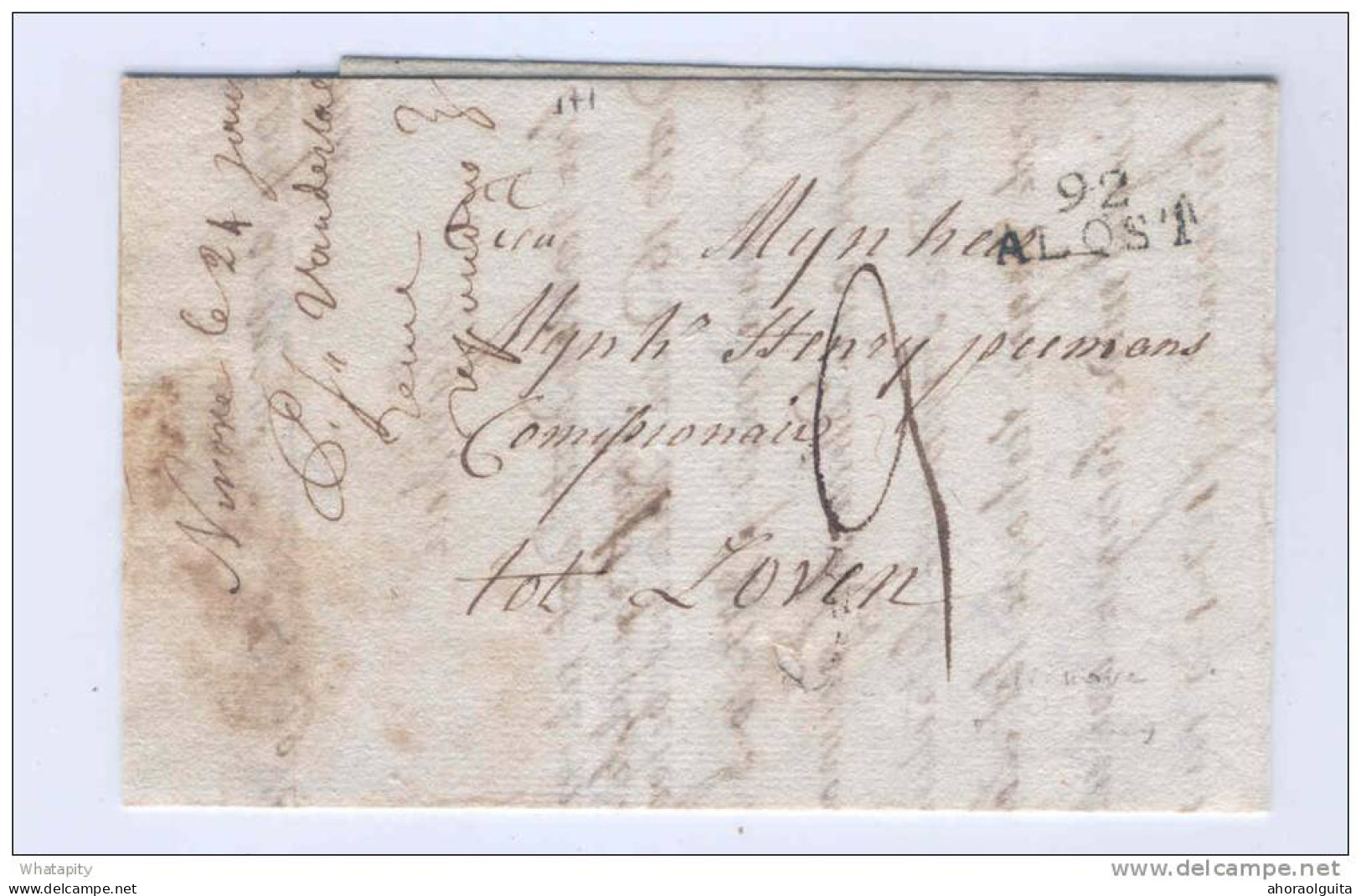 Lettre Précurseur NINOVE 1809 Via 92 ALOST Vers LOVEN ( Louvain) - Signé Vandertaelen  -- B8/881 - 1794-1814 (Periodo Francese)