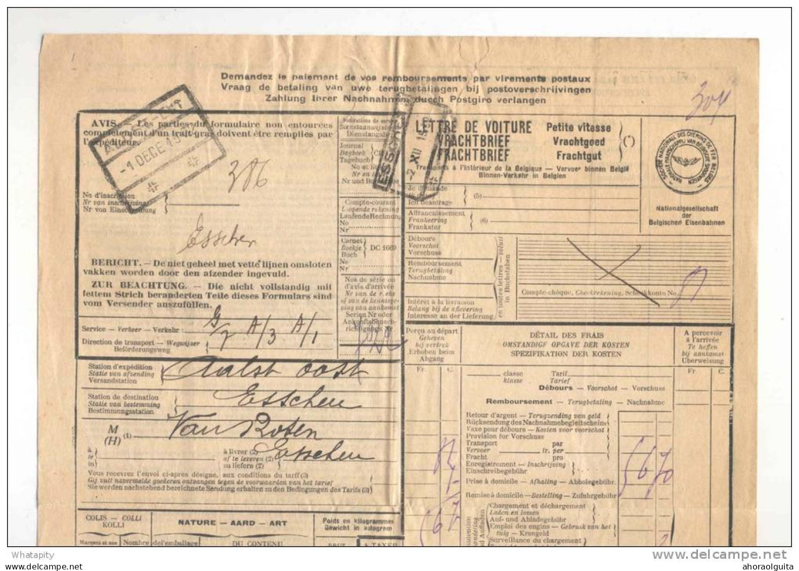 Lettre De Voiture Cachet De Gare ALOST EST 1932 Vers ESSCHEN + Paraphe De Pesage  --  B8/418 - Altri & Non Classificati