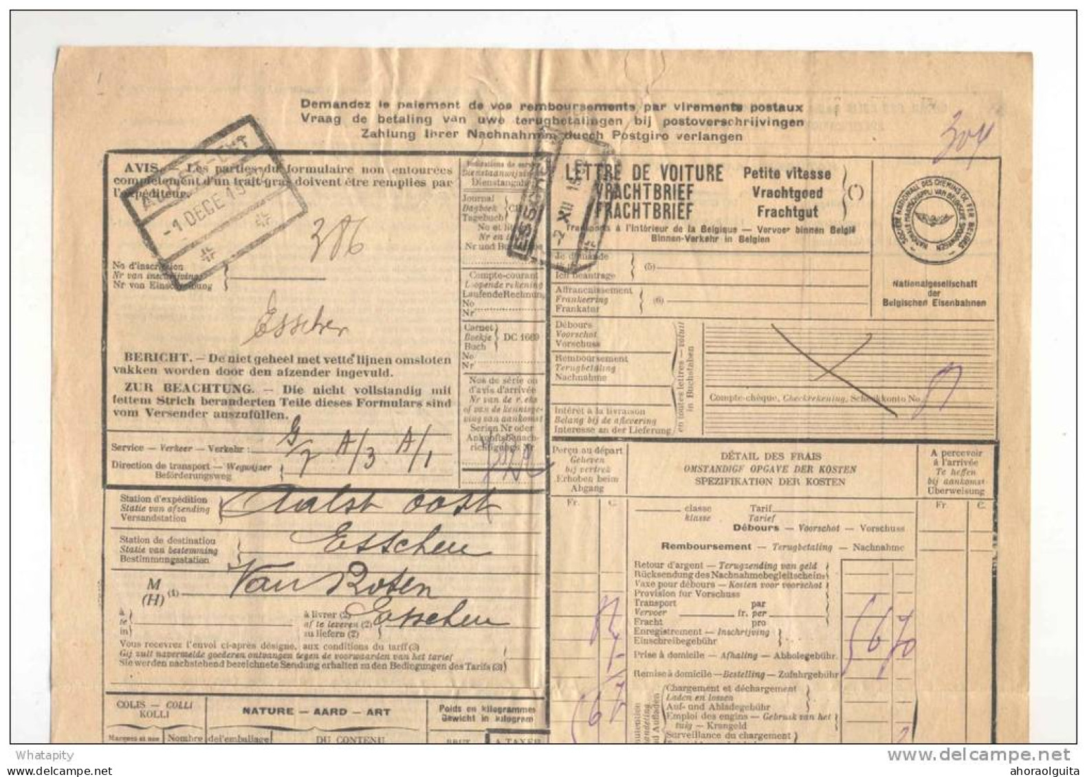 Lettre De Voiture Cachet De Gare ALOST EST 1932 Vers ESSCHEN + Paraphe De Pesage  --  B8/418 - Andere & Zonder Classificatie