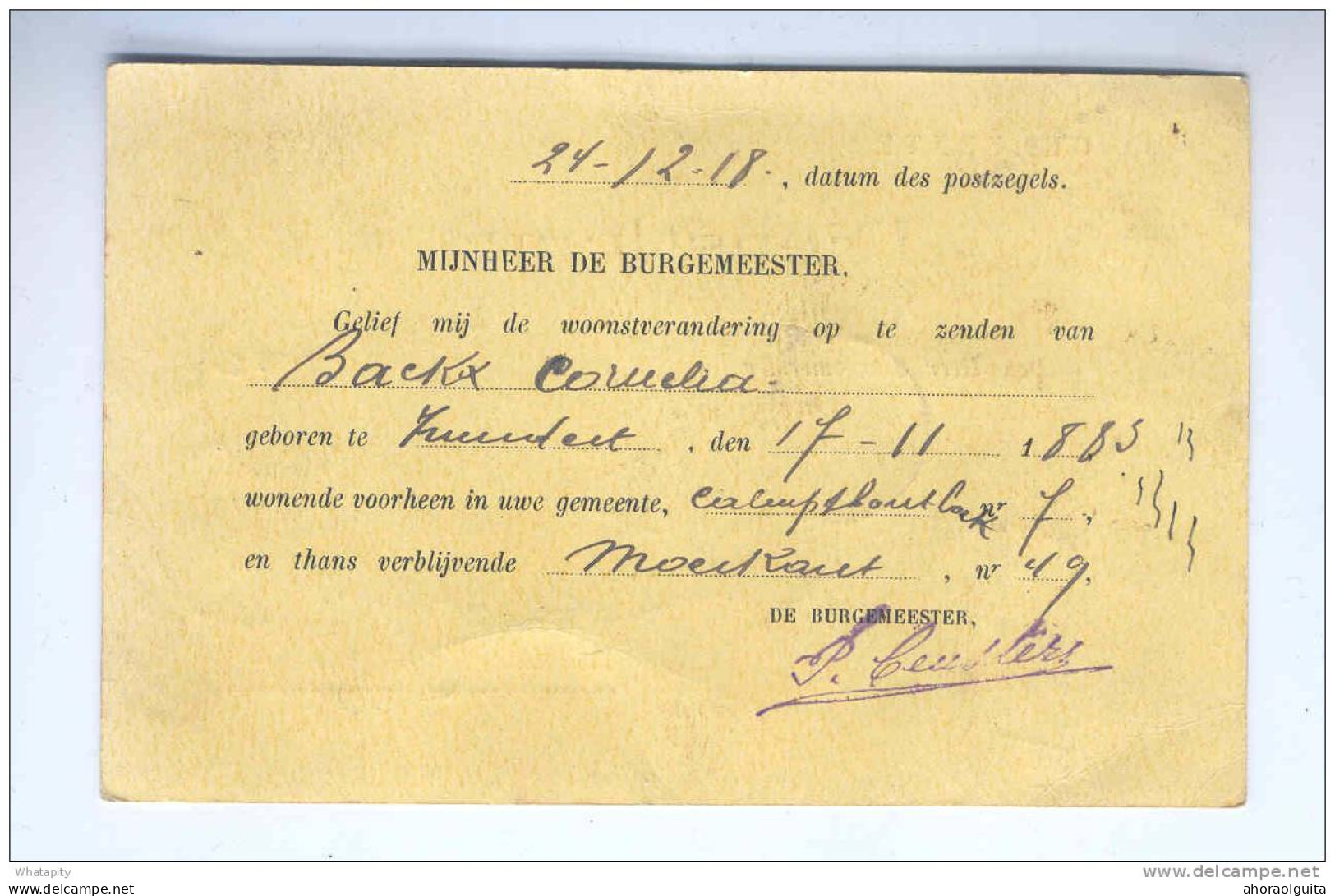 Carte De Service En FRANCHISE ESSCHEN 1918 Vers CALMPTHOUT - Cachet Gemeentebestuur Esschen  -- B7/719 - Portofreiheit