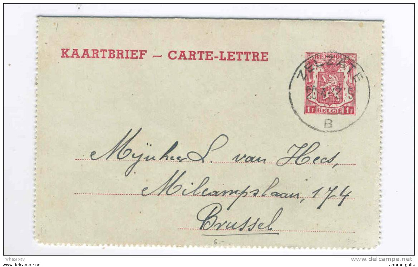 Carte-Lettre Sceau Etat 1 F ZELZATE 1943 Vers BRUSSEL  --  B7/686 - Postbladen