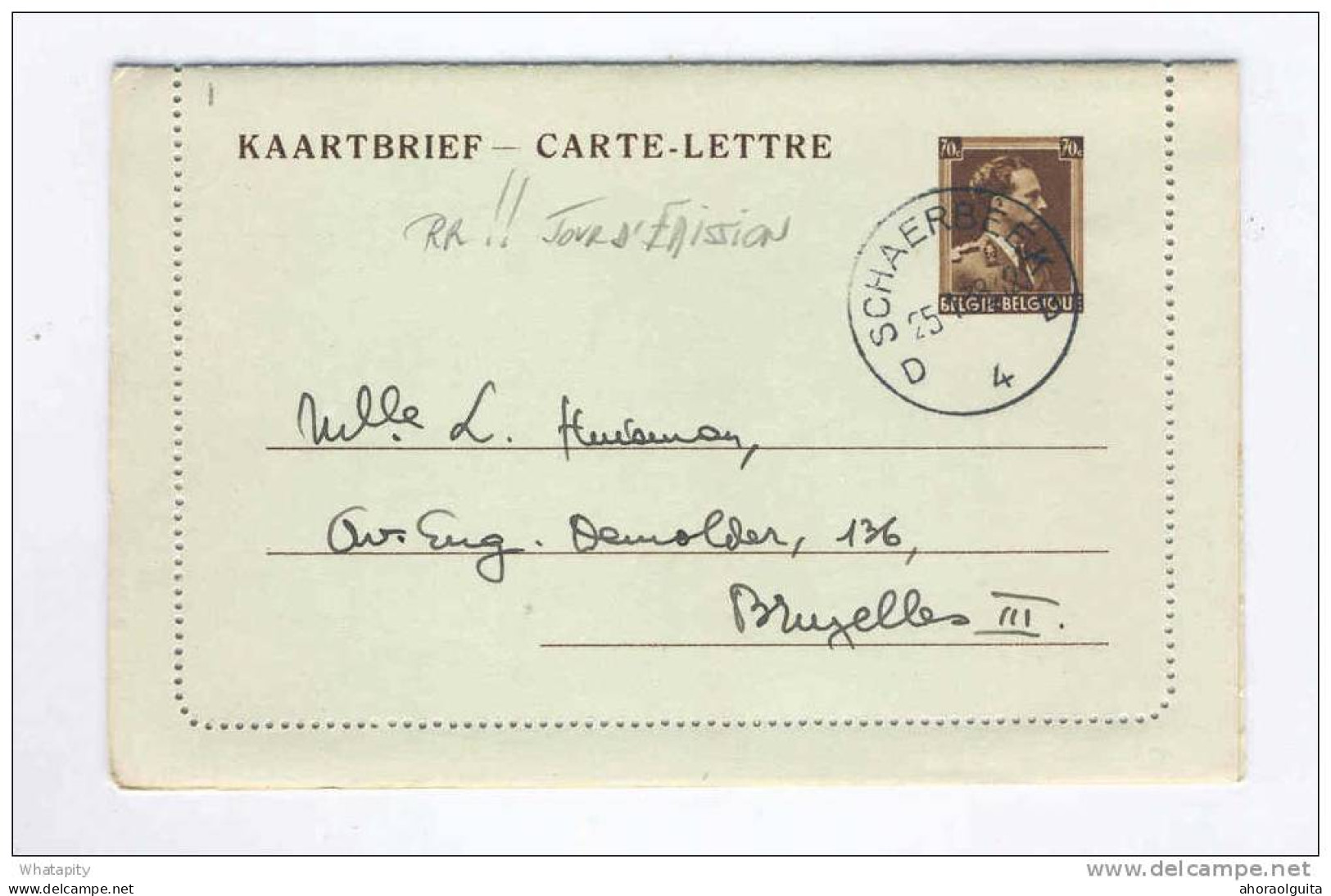 Carte-Lettre Léopold Col Ouvert SCHAERBEEK 25-1-1938 = 1er Jour D'Emission  --  B7/281 - Cartes-lettres