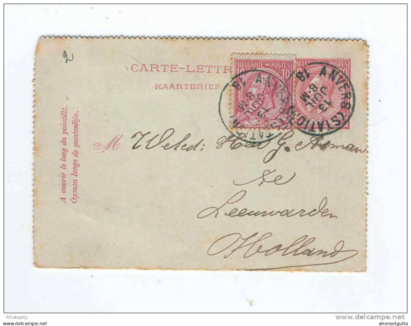 Carte-Lettre Type TP 46 + TP 46 Simple Cercle ANVERS 1892 Vers LEEUWARDEN NL - TARIF PREFERENTIEL 20 C  --  B7/273 - Postbladen