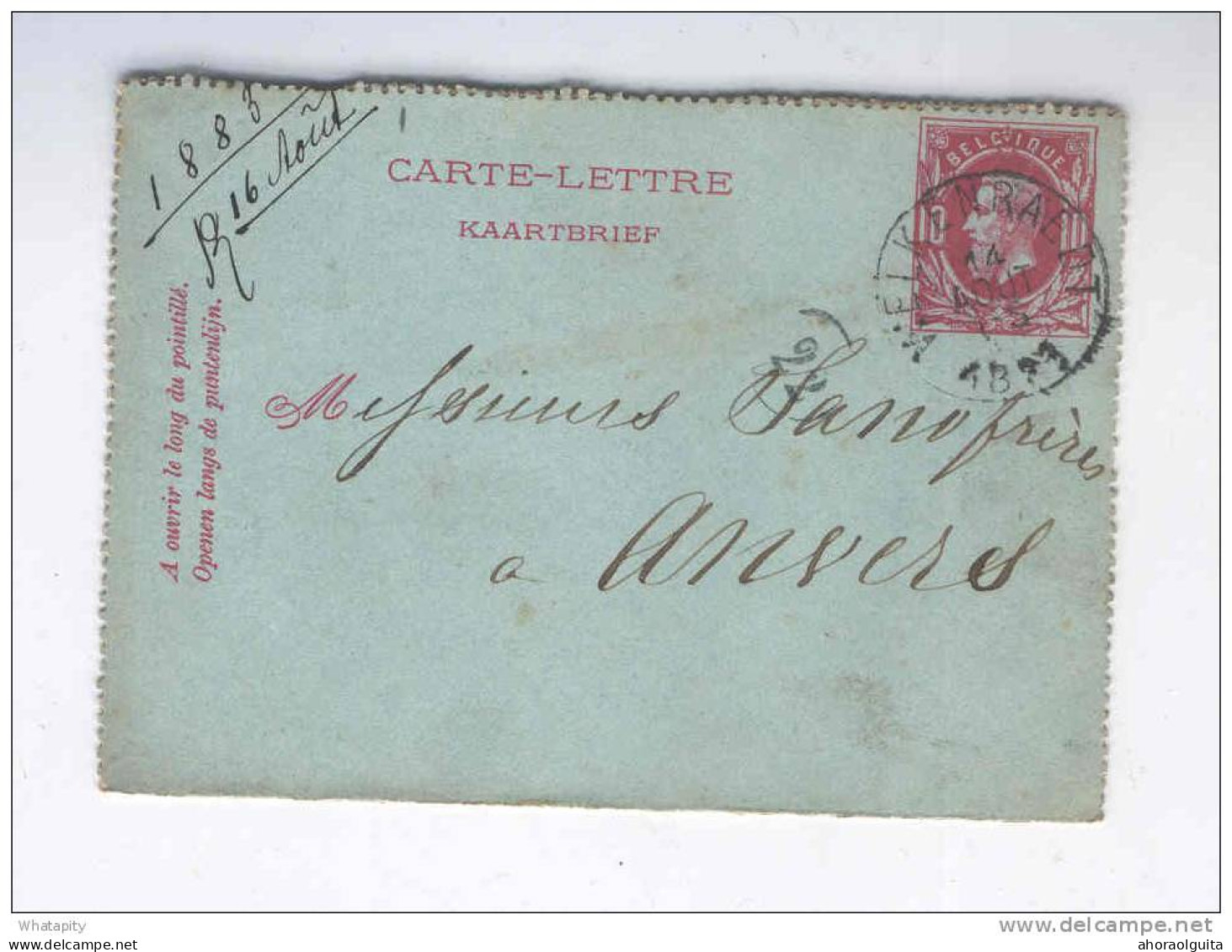 Carte-Lettre Type TP 30 Simple Cercle WELKENRAEDT 1883 Vers Anvers - Origine HENRI CHAPELLE  -- B7/261 - Letter-Cards