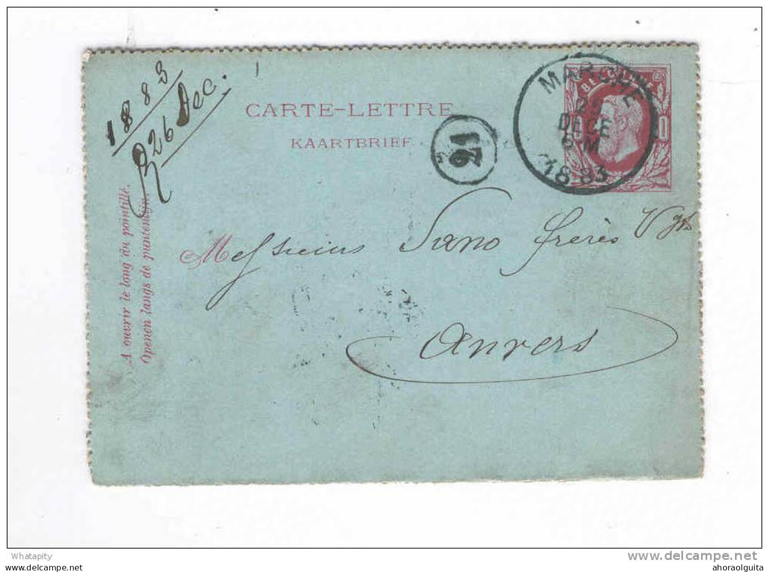 Carte-Lettre Type TP 30 Simple Cercle MARCHE 1883 Vers Anvers  -- B7/255 - Cartes-lettres